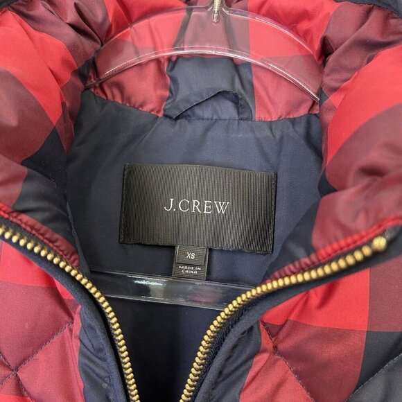 J Crew Quilted Down Puffer Vest Womens Size XS Red Buffalo Plaid - Picture 3 of 10